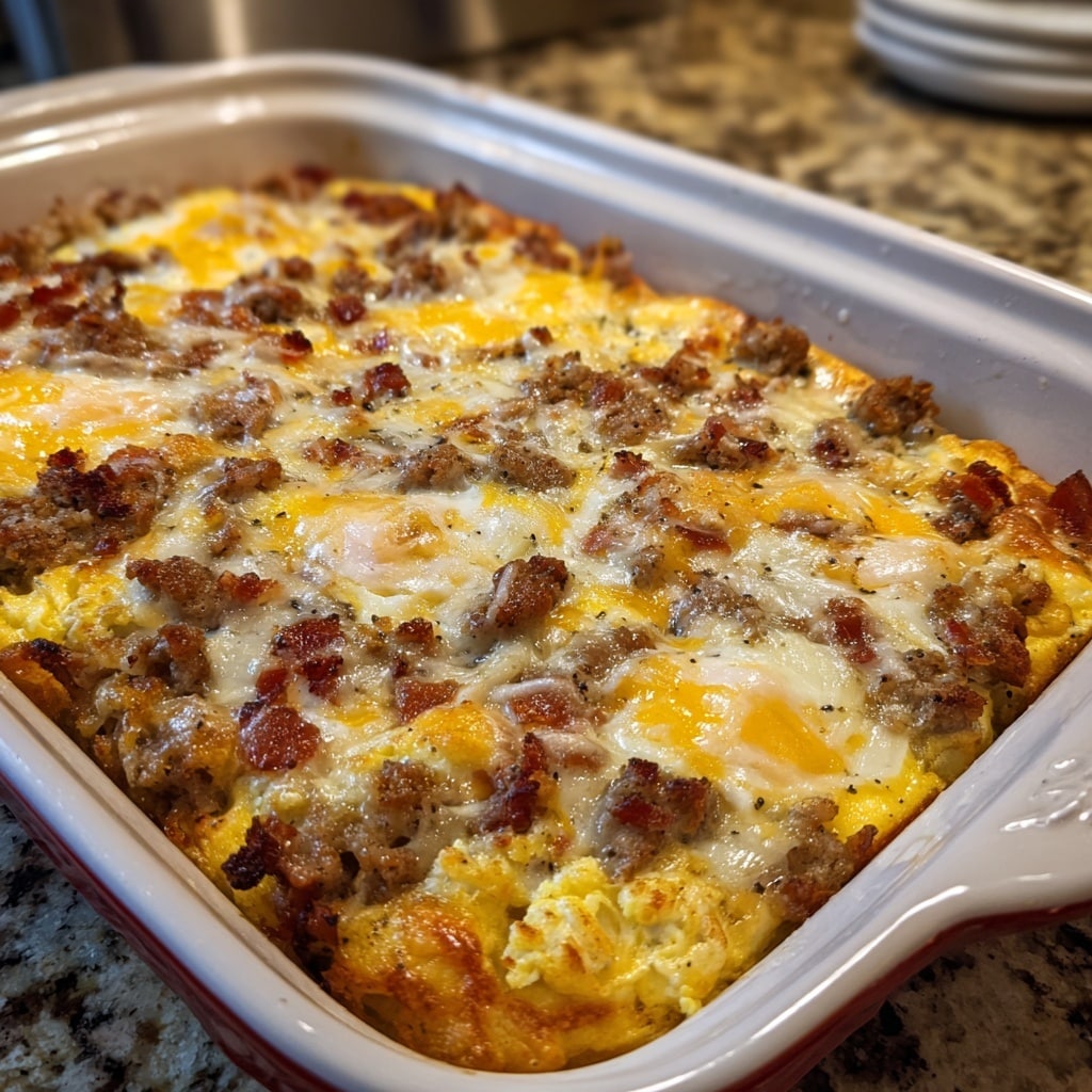 Cheesy Breakfast Casserole with Toasted Bread Recipe - Recipe Image