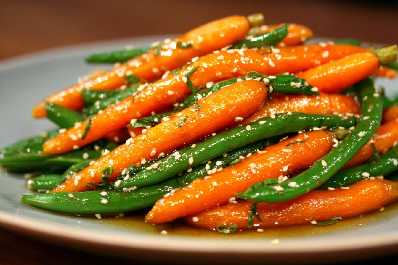 Sweet Honey Glazed Carrots and Green Beans Recipe - Recipe Image
