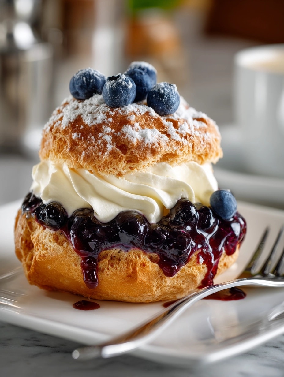 Huckleberry Peach Shortcake with Huckleberry Compote & Yogurt Whipped Cream Recipe - Recipe Image