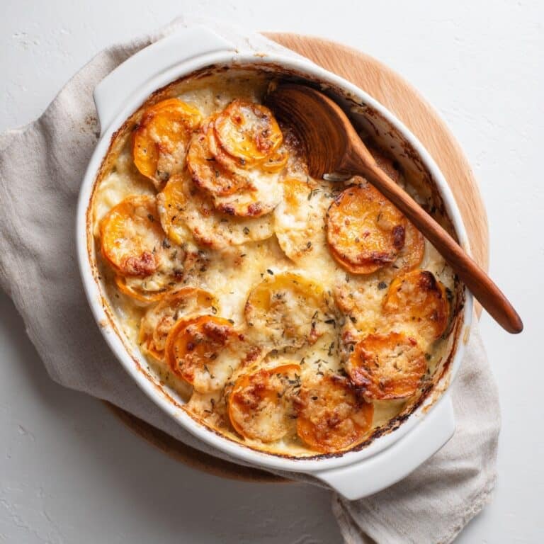 Garlic Butter Scalloped Sweet Potatoes Recipe