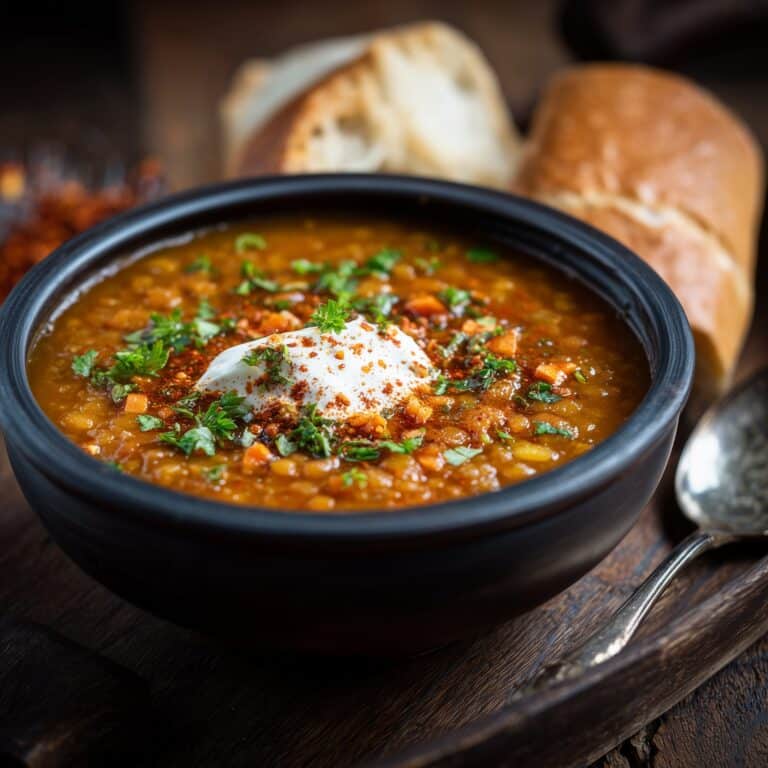 Curried Coconut Lentil Soup with Naan Croutons Recipe