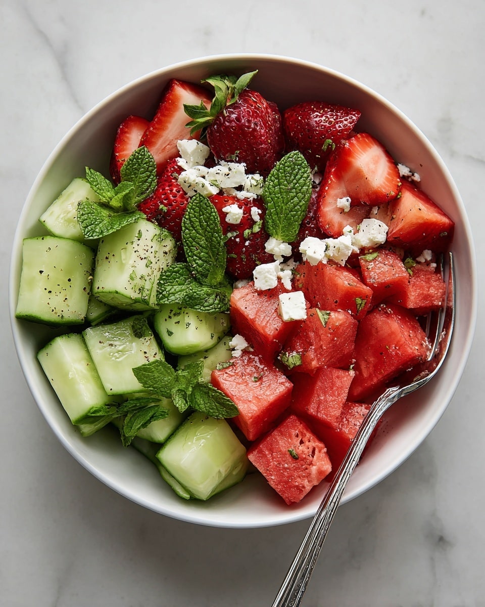 Strawberry, Watermelon, Feta & Mint Cucumber Salad Recipe - Recipe Image