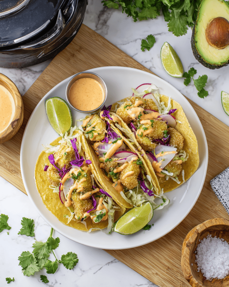 Air Fryer Avocado Tacos with Cilantro Lime Slaw Recipe