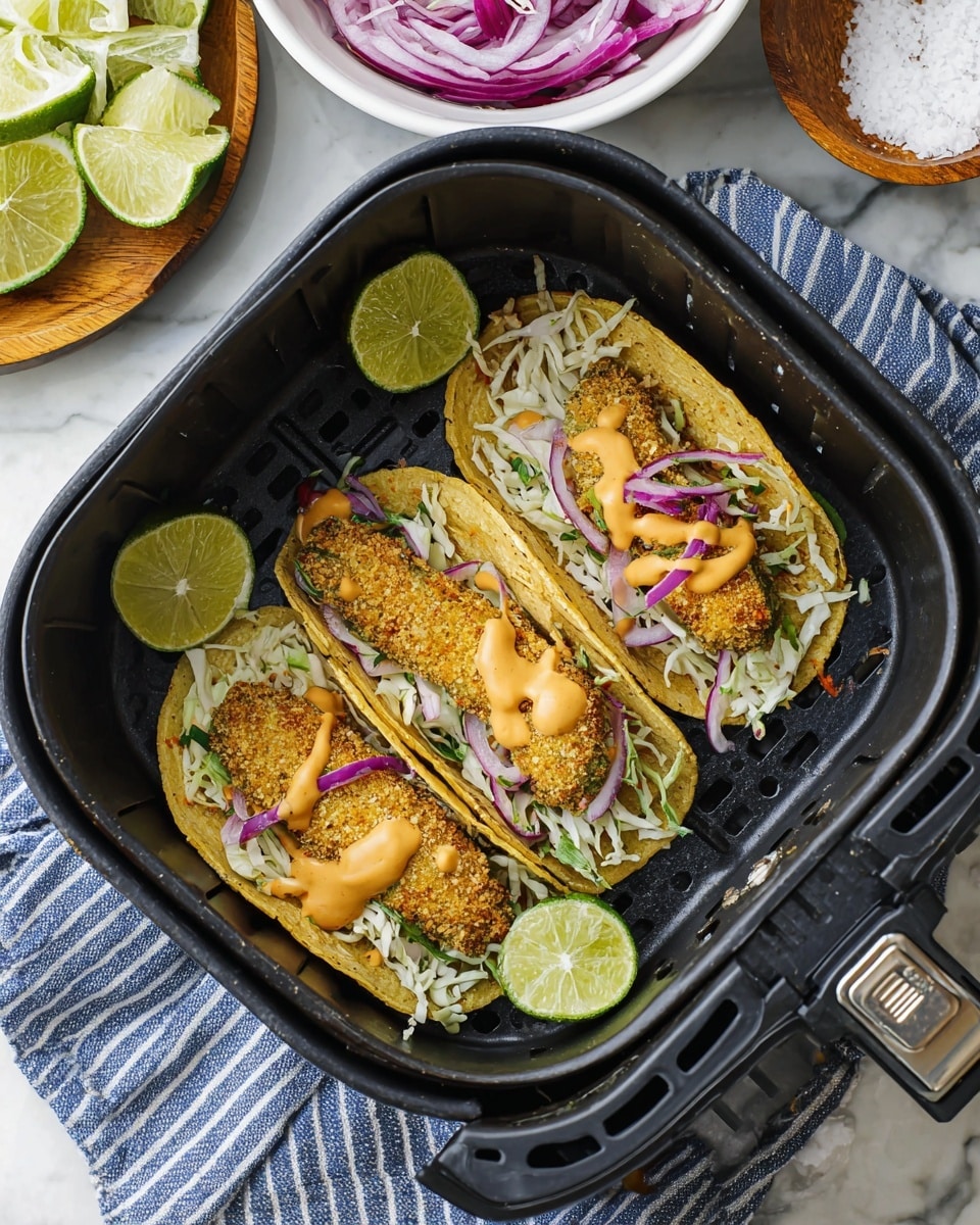 Air Fryer Avocado Tacos with Cilantro Lime Slaw Recipe - Recipe Image