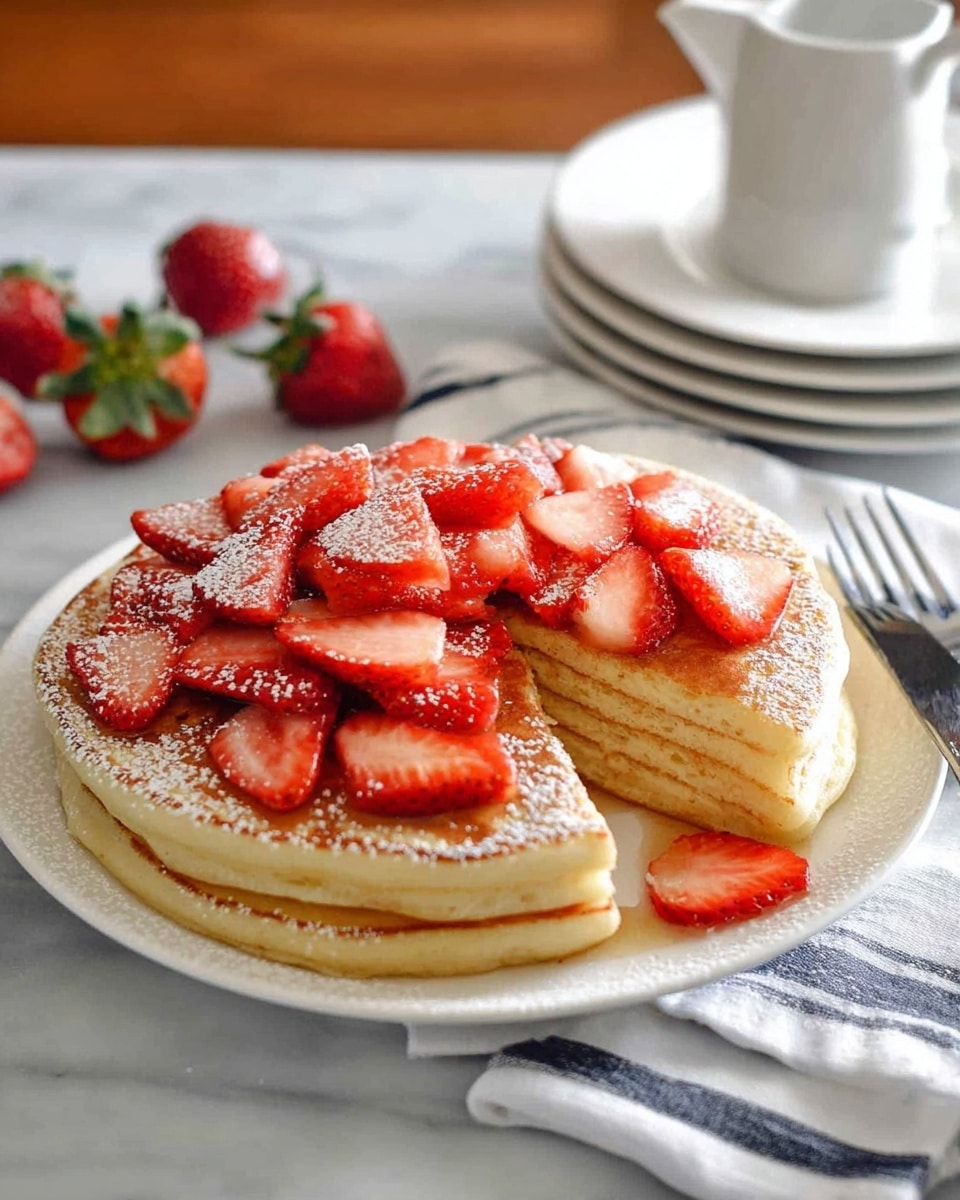 Giant Fluffy Pancakes with Strawberries and Golden Syrup Recipe - Recipe Image