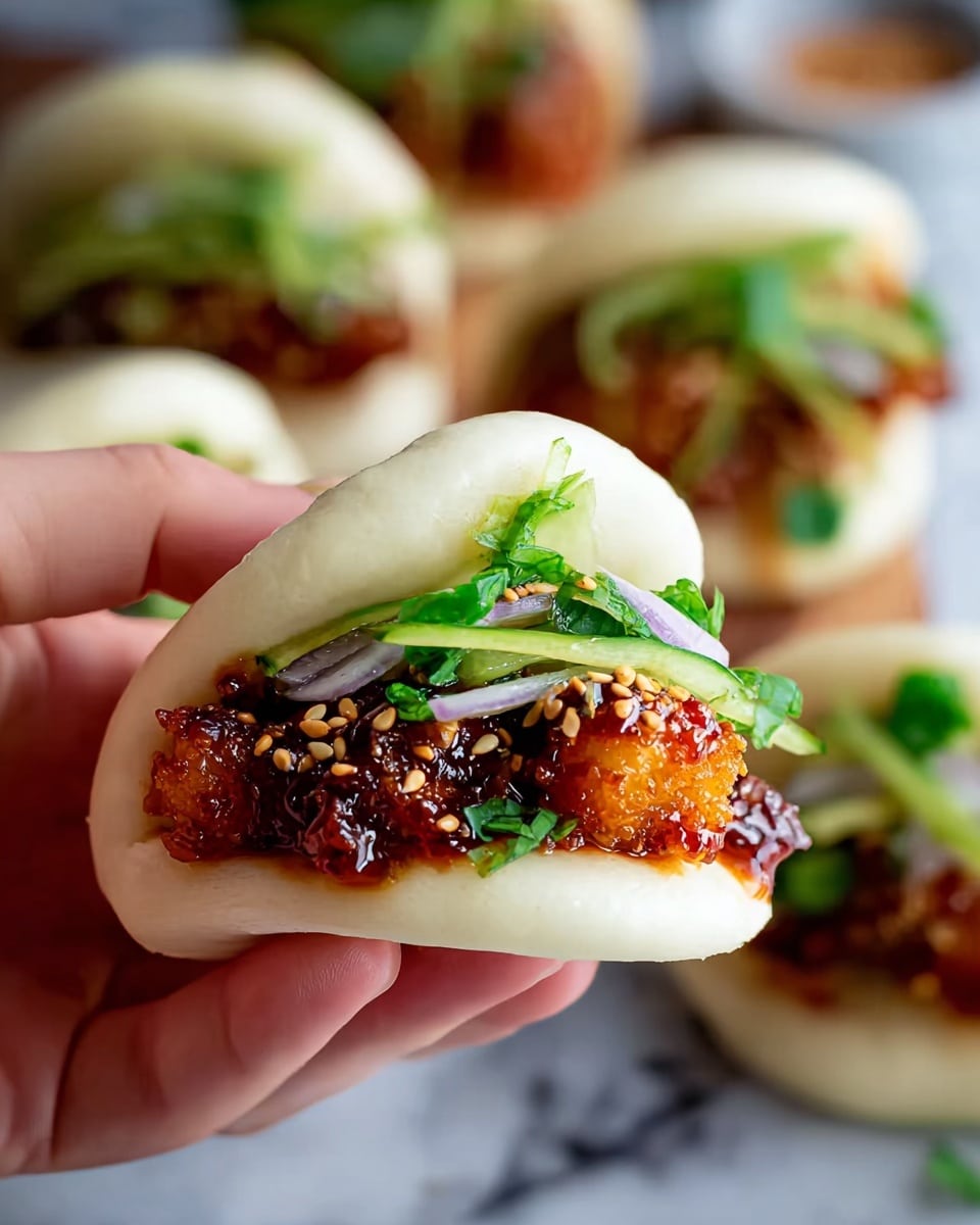 Korean Chicken Bao with Gochujang Sauce and Fresh Toppings Recipe - Recipe Image