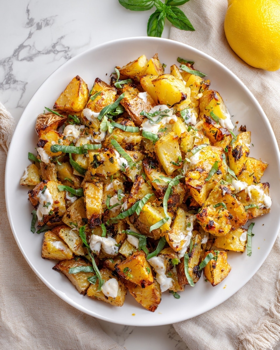 Baked Feta Potatoes with Roasted Garlic, Lemon, and Basil Recipe - Recipe Image