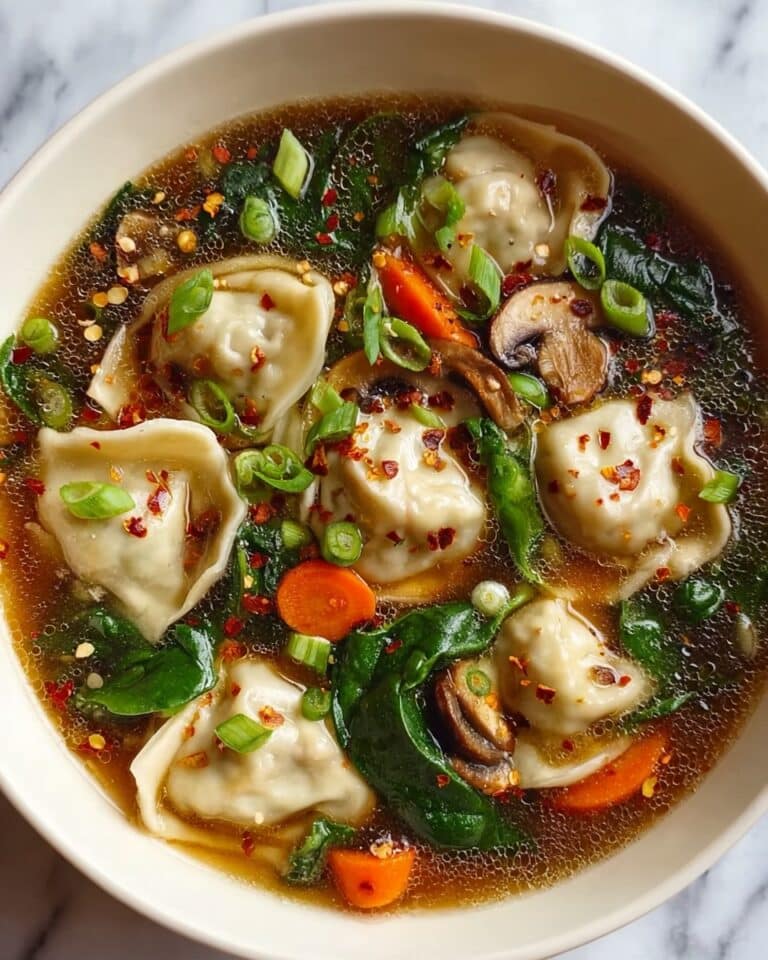 Vegetarian Potstickers Soup with Ginger, Mushrooms, and Greens Recipe