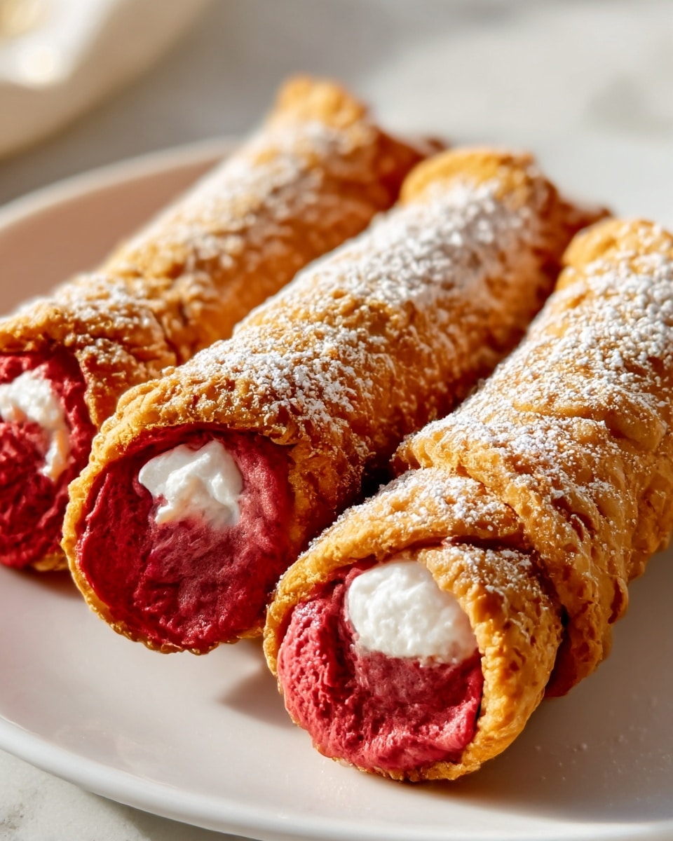 Red Velvet Cannoli with Cream Cheese Filling and Chocolaty Garnishes Recipe - Recipe Image